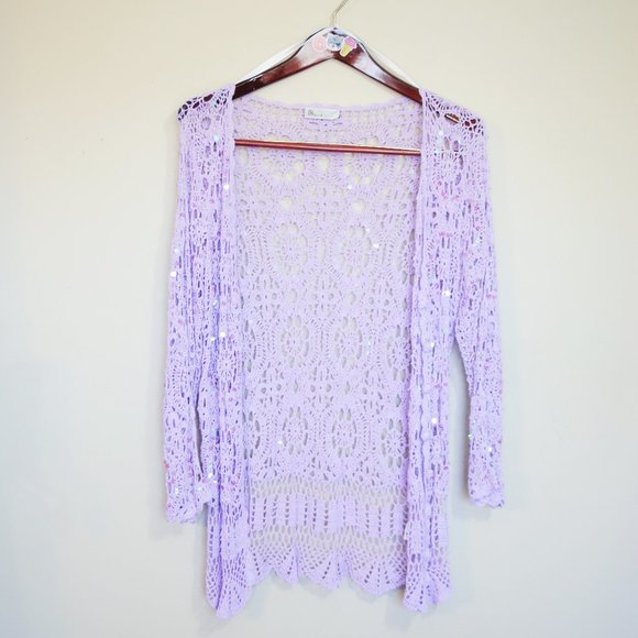 lilac iridescent sequin knit button up cardigan - Picture 1 of 9